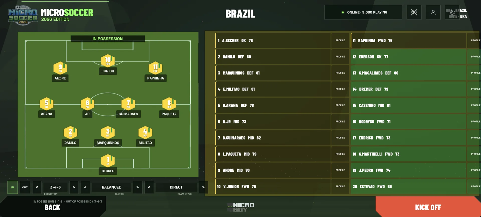 MicroSoccer match commentary screen