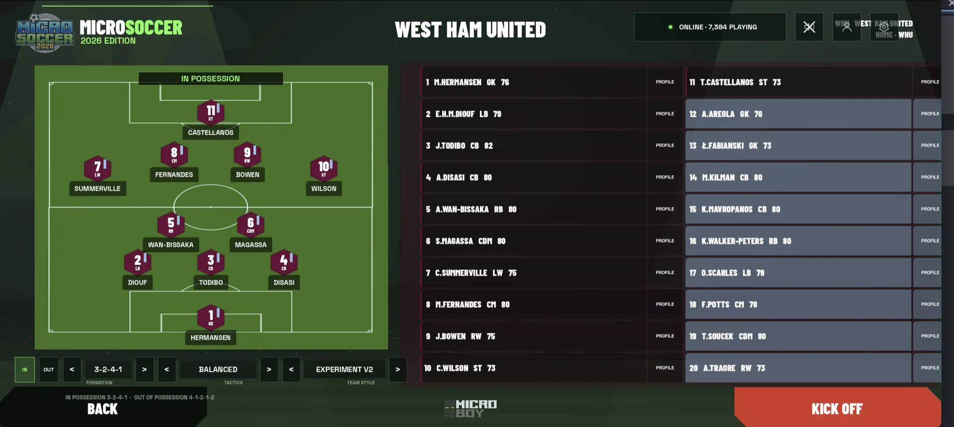 MicroSoccer match result screen