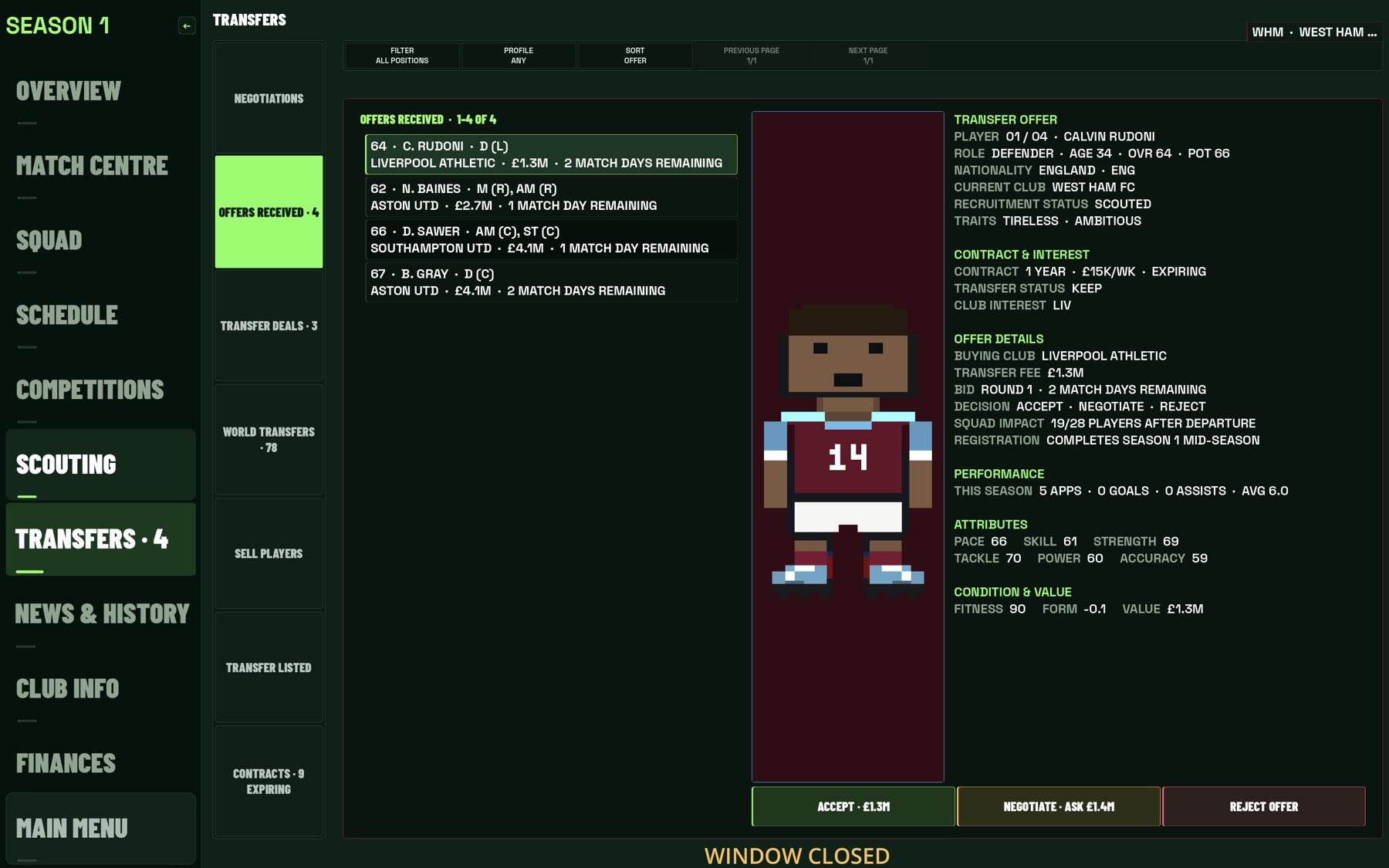 Career transfer offers and player profile