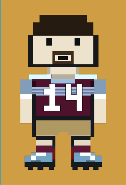Claret and blue footballer, number 14
