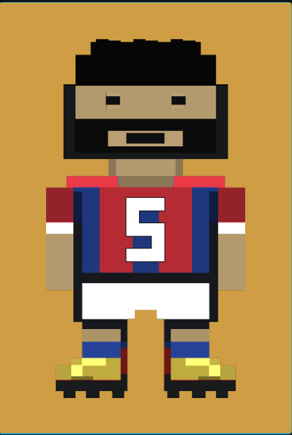 Red and blue footballer, number 5